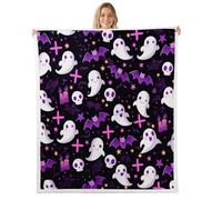 Manfei Halloween Throw Blanket Cute Ghosts Gothic Skull Fleece Blanket Purple Bats Spider Web Cozy Throws for Bed Couch Sofa,Kids Boys Girls Room Decor,Soft and Breathable(50 x 60 Inches)