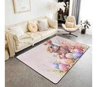 Manfei Happy Easter Decorative Carpet Area Rug,Easter Bunny Egg Living Room Rugs for Bedroom Cute Rabbit Flower Area Rug Pink Carpet Kitchen,5x6'6''
