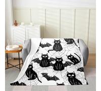 Manfei Happy Halloween Flannel Blanket Cartoon Black Bat Cats Throw Blanket Spider Web Print Cozy Throws for Bed Couch Sofa,Kids Boys Girls Room Decor,Soft and Breathable(60 x 80 Inches)