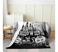 Manfei Happy Halloween Flannel Blanket Cute Cat Pumpkin Lantern Throw Blanket Black Castle Bat Cozy Throws for Bed Couch Sofa,Kids Boys Girls Room Decor,Soft and Breathable(60 x 80 Inches)