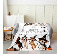 Manfei Happy Halloween Flannel Blanket Cute Dogs Witch Hat Throw Blanket Fall Maple Tree Pumpkin Cozy Throws for Bed Couch Sofa,Kids Boys Girls Room Decor,Soft and Breathable(50 x 60 Inches)