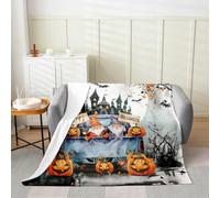 Manfei Happy Halloween Flannel Blanket Cute Gnomes Truck Pumpkin Throw Blanket Black Castle Bat Cozy Throws for Bed Couch Sofa,Kids Boys Girls Room Decor,Soft and Breathable(60 x 80 Inches)