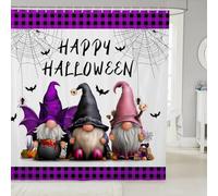 Manfei Happy Halloween Shower Curtains Cute Gnomes Spider Web Bats Bathroom Curtains,Purple Plaid Waterproof Bath Curtains with 12 Hooks Suit for Bathtub,Kids Boys Girls Room Decor,72" W x 72" L