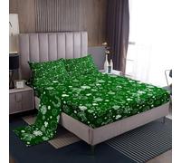 Manfei Happy St. Patrick's Day Sheet Twin Size,Four Leaf Clover Spring Rustic Bedding Set,Girls Boys Room Decor,Horseshoes Western Cowboy Green Retro Bed Sheet Set 3pcs(Fitted + Flat + 1 Pillowcase)