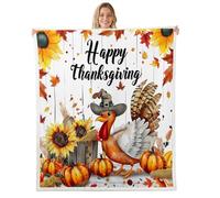Manfei Happy Thanksgiving Day Throw Blanket Cute Turkey Pumpkin Sunflower Fleece Blanket Fall Harvest Cozy Throws for Bed Couch Sofa,Kids Boys Girls Room Decor,Soft and Breathable(60 x 80 Inches)
