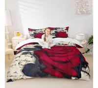 Manfei Happy Valentine's Day Duvet Cover Set Double Size,Red Rose Flower Print Bedding Set for Kids Teens Bedroom Decor,Romantic Theme Comforter Cover,Beige Red 2 Pcs Bedding Collection,No Filler