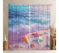 Manfei Hawaii Beach Window Curtains Starfish Sea Waves Window Drapes,Dreamy Coastal Ocean Window Treatments,Kids Boys Girls Room Decor,Grommet Top 2 Panel Set Bedroom Curtains, 46Wx54L inch