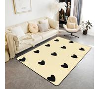 Manfei Hearts Kids Area Rug,Cute Love Heart Girly Simple Indoor Floor Mat Entrance Rug for Girls Boys,Kawaii Valentine's Day Non Slip Rug,Yellow Black Couch Living Room Decor,5'x6'6''