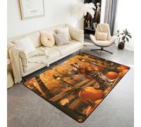 Manfei Hell Fall Cat Area Rug for Home Decor,100x150cm | Maple Leaf Pumpkin Indoor Floor Mats Entrance Rugs for Living Room,Autumn Harvest Theme Non Slip Absorbent Carpets