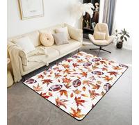 Manfei Hello Fall Area Rug Football and Maple Leaves Print Indoor Floor Mats Entrance Rugs for Kids Boys Girls Room Decor,Autumn Theme Non Slip Absorbent Carpets, 4'11" x 3'3" (Rectangular)