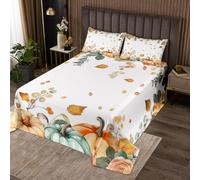 Manfei Hello Fall Bedspread Single Size,Watercolor Flower Leaves Pumpkins Coverlet Set 2pcs,Autumn Theme Quilted Coverlet with 1 Pillowcase,Kids Boys Room Decor,Soft Bedding Quilt
