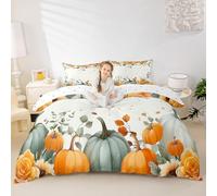 Manfei Hello Fall Duvet Cover Set King Size,Yellow Flower Leaf Pumpkin Bedding Set 3pcs,Autumn Harvest Theme Quilt Cover,Kids Boys Girls Room Decor,2 Pillowcases,No Comforter