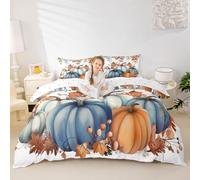 Manfei Hello Fall Duvet Cover Set Super King Size,Autumn Pumpkins Maple Leaves Bedding Set 3pcs,Fall Harvest Theme Quilt Cover,Kids Boys Girls Room Decor,2 Pillowcases,No Comforter