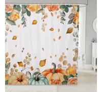 Manfei Hello Fall Shower Curtains Watercolor Flower Leaves Pumpkins Bathroom Curtains,Autumn Theme Waterproof Bath Curtains with 12 Hooks Suit for Bathtub,Kids Boys Girls Room Decor,72" W x 84" L