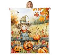 Manfei Hello Fall Throw Blanket Cartoon Pumpkins Maple Leaves Fleece Blanket Autumn Harvest Theme Cozy Throws for Bed Couch Sofa,Kids Boys Girls Room Decor,Soft and Breathable(40 x 50 Inches)