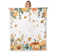 Manfei Hello Fall Throw Blanket Watercolor Flower Leaves Pumpkins Fleece Blanket Autumn Theme Cozy Throws for Bed Couch Sofa,Kids Boys Girls Room Decor,Soft and Breathable(50 x 60 Inches)