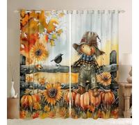 Manfei Hello Fall Window Curtains Cartoon Pumpkins Sunflower Window Drapes,Autumn Harvest Theme Window Treatments,Kids Boys Girls Room Decor,Grommet Top 2 Panel Set Bedroom Curtains, 46Wx72L inch