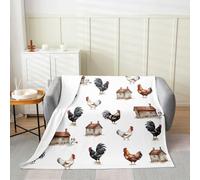 Manfei Hen Rooster Flannel Blanket Retro Farm Animal Throw Blanket Country Style Chicken Cozy Throws for Bed Couch Sofa,Kids Boys Girls Room Decor,Soft and Breathable(90 x 90 Inches)