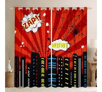 Manfei Hero Theme Kids Curtains,City Building Blackout Curtains for Boys Teens Men,Spider Web Red Black Living Room Bedroom Decor Window Treatment Drapes,Top 2 Panels,46Wx54L