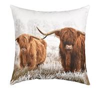 Manfei Highland Cattle 3D Printed Pillow Cover Wildlife Safari Animals Cows Square Throw Pillow Cover for Bedroom Decor Natural Accent Decorative Cushion Cover for Kids Men Women, 1 Pack 18"x18"