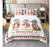 Manfei Independence Day 100% Cotton Duvet Cover Single Size,American Flag Dogs Bedding Sets 2Pcs for Kids Girls Teens Room Decor,Patriotic Theme Comforter Cover Memorial Day Quilt Cover,1 Pillowcase