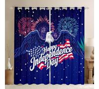 Manfei Independence Day Window Curtain | USA Eagle Blackout Curtain for Men Bedroom Decor,American Flag Curtains Navy Blue Living Room Top 2 Panels,46Wx54L