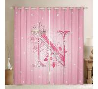 Manfei Initial Alphabet N Bedroom Curtain Diamond Crown Boho Flower Kids Living Room Curtains Dreamy Princess Room Decor Windows Drapes Pink Window Treatments 46Wx72L Inches,2 Panels