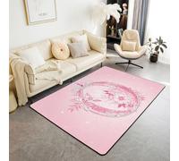 Manfei Initial Alphabet O Decorative Carpet Area Rug,Botanical Flower Diamond Living Room Rugs for Bedroom Romantic Aesthetic Area Rug Pink Carpet Kitchen,5x6'6''