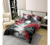Manfei Japanese Style 100% Cotton Duvet Cover Set Double Size,Red Cherry Blossom Moon Bedding Set 3pcs,Retro Ink Painting Quilt Cover,Kids Boys Girls Room Decor,2 Pillowcases,No Comforter