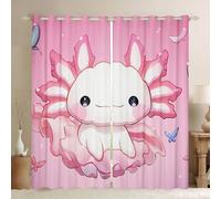 Manfei Kawaii Axolotl Kids Window Curtains Pink Axolotl Princess Window Drapes for Girls Room Decor, Cute Animal Window Treatments, Grommet Top 2 Panel Set Bedroom Curtains, 66Wx90L inch
