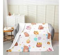 Manfei Kawaii Capybara Flannel Blanket Birthday Cake Balloon Throw Blanket Cartoon Stars Dots Cozy Throws for Bed Couch Sofa,Kids Boys Girls Room Decor,Soft and Breathable(50 x 60 Inches)