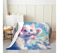 Manfei Kawaii Cat Flannel Blanket Dreamy Clouds Throw Blanket Cute Cat Pet Cozy Throws for Bed Couch Sofa,Kids Boys Girls Room Decor,Soft and Breathable(50 x 60 Inches)