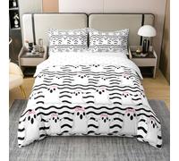 Manfei Kawaii Ghost Bedding Sets Super King,Cute Halloween 100% Cotton Duvet Cover 3Pcs for Girls Boys Women Room Decor,Black White Stripes Comforter Cover Gothic Boho Quilt Cover,2 Pillowcases