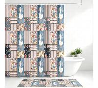 Manfei Kawaii Goose Kids Shower Curtains,Geometric Stripe Plaid Splicing Bathroom Curtain,Flowers Leaf Plant Rustic Home Decor,Country Pink Waterproof Curtains,12 Hooks Suits,72" W x 72" L