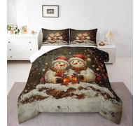 Manfei Kawaii Snowman Kids Comforter Set Queen Size,Dead Tree Winter Snow Romantic Bedding Set,Boys Girls Room Decor,Merry Christmas Down Comforter,Black White Duvet Insert,2 Pillowcases