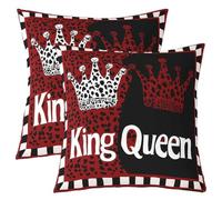 Manfei King and Queen Throw Pillow Cover Leopard Crown Print Double Sides Pillow Case for Kids Boys Girls Room Decor,Red Black White Cushion Cover for Bed Couch Sofa,2 Pack 22"x22"