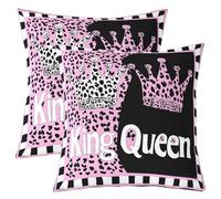 Manfei King and Queen Throw Pillow Cover Leopard Crown Print Double Sides Pillow Case for Kids Boys Girls Room Decor,Pink Black White Cushion Cover for Bed Couch Sofa,2 Pack 18"x18"