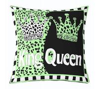 Manfei King and Queen Throw Pillow Cover Leopard Crown Print Double Sides Pillow Case for Kids Boys Girls Room Decor,Green Black White Cushion Cover for Bed Couch Sofa,1 Pack 16"x16"