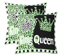 Manfei King and Queen Throw Pillow Cover Leopard Crown Print Double Sides Pillow Case for Kids Boys Girls Room Decor,Green Black White Cushion Cover for Bed Couch Sofa,2 Pack 22"x22"