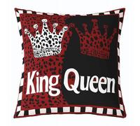 Manfei King and Queen Throw Pillow Cover Leopard Crown Print Double Sides Pillow Case for Kids Boys Girls Room Decor,Red Black White Cushion Cover for Bed Couch Sofa,1 Pack 16"x16"