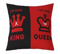 Manfei King Queen Throw Pillow Cover Black and Red Double Sides Pillow Case for Kids Boys Girls Room Decor,Her and His Valentine's Day Cushion Cover for Bed Couch Sofa,1 Pack 24"x24"