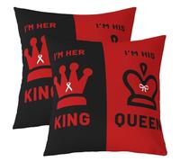 Manfei King Queen Throw Pillow Cover Black and Red Double Sides Pillow Case for Kids Boys Girls Room Decor,Her and His Valentine's Day Cushion Cover for Bed Couch Sofa,2 Pack 24"x24"