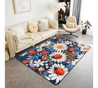 Manfei Ladybug Area Rug Cartoon Flower Leaves Print Indoor Floor Mats Entrance Rugs for Kids Boys Girls Room Decor,Cute Ladybird Floral Non Slip Absorbent Carpets, 6'6" x 4'11" (Rectangular)