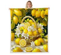 Manfei Leomon Throw Blanket Country Rustic Style Flowers Fleece Blanket Tropical Leomons Cozy Throws for Bed Couch Sofa,Kids Boys Girls Room Decor,Soft and Breathable(60 x 80 Inches)
