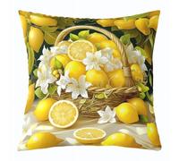 Manfei Leomon Throw Pillow Cover Country Rustic Style Flowers Double Sides Pillow Case for Kids Boys Girls Room Decor,Tropical Leomons Cushion Cover for Bed Couch Sofa,1 Pack 18"x18"