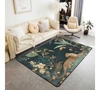 Manfei Leopard Area Rug Palm Leaf Tropical Plant Indoor Floor Mats Entrance Rugs for Kids Boys Girls Room Decor,Wildlife Leopard Animal Non Slip Absorbent Carpets, 4'11" x 3'3" (Rectangular)