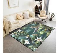 Manfei Leopard Area Rug Palm Leaves Tropical Plant Botanical Indoor Floor Mats Entrance Rugs for Kids Boys Girls Room Decor,Jungle Animal Non Slip Absorbent Carpets, 6'6" x 4'11" (Rectangular)