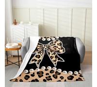 Manfei Leopard Print Bow Flannel Blanket African Cheetah Throw Blanket Attractive Pearl Ornaments Cozy Throws for Bed Couch Sofa,Kids Boys Girls Room Decor,Soft and Breathable(30 x 40 Inches)