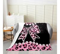 Manfei Leopard Print Bow Flannel Blanket Cheetah Bowknot Throw Blanket Attractive Pearl Ornaments Cozy Throws for Bed Couch Sofa,Kids Boys Girls Room Decor,Soft and Breathable(90 x 90 Inches)