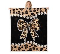 Manfei Leopard Print Bow Throw Blanket African Cheetah Fleece Blanket Attractive Pearl Ornaments Cozy Throws for Bed Couch Sofa,Kids Boys Girls Room Decor,Soft and Breathable(40 x 50 Inches)
